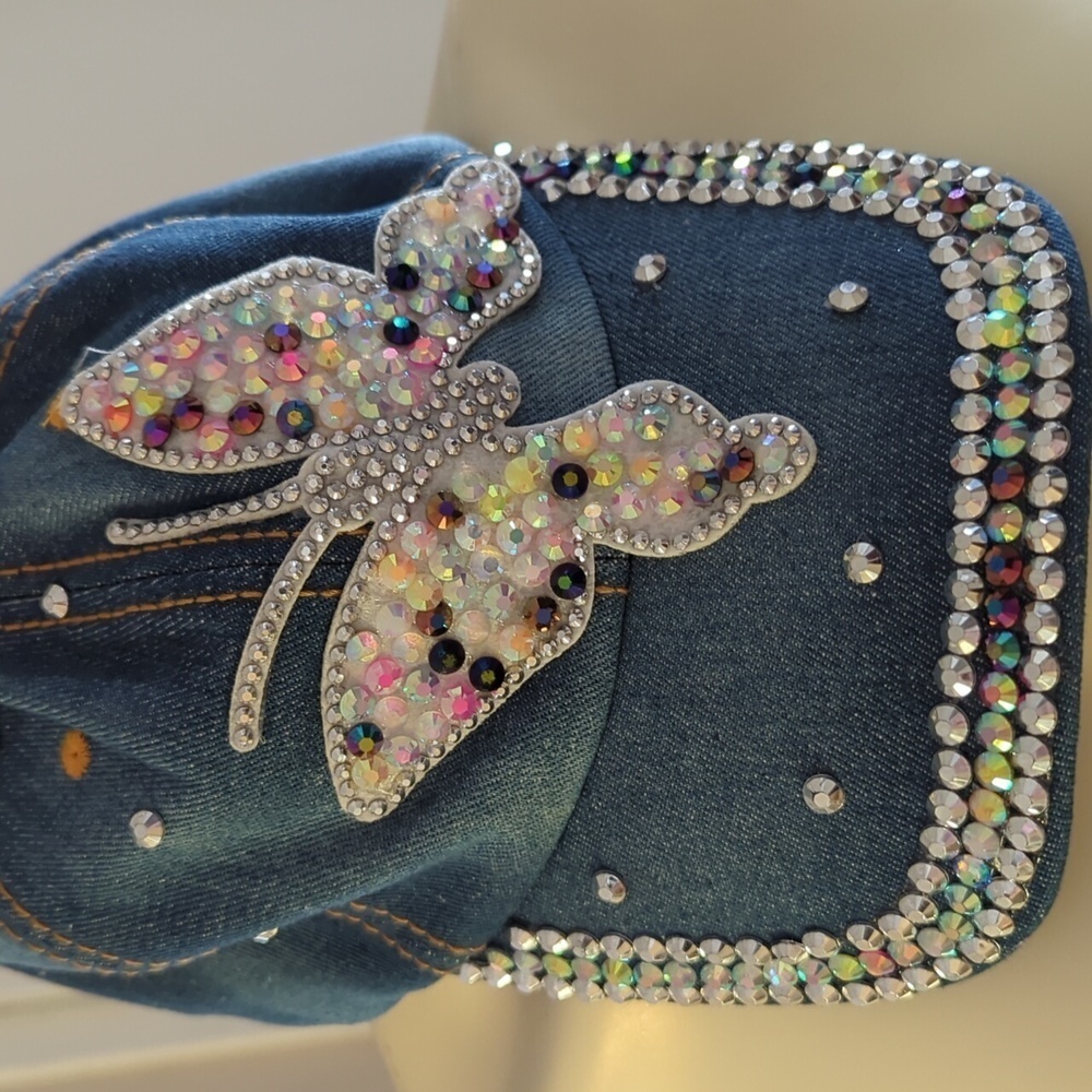 - Denim Rhinestones Butterfly Cap - Picture 2 of 5